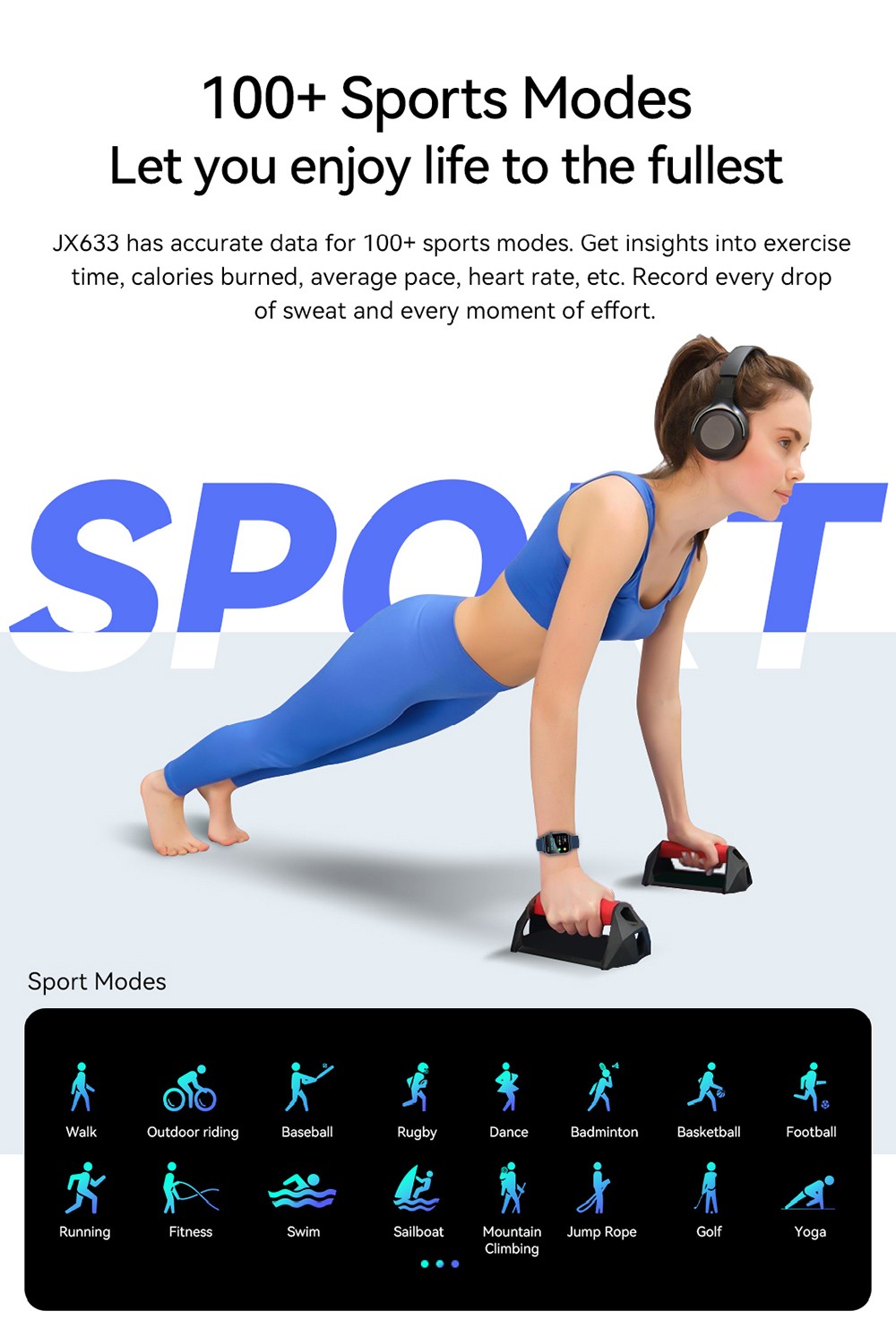 SENBONO JX633 Smartwatch, 1.83 inch Screen, IP68 Waterproof, 600mAh Battery, 100+ Sports Modes, Bluetooth Calling, Sleep Monitoring - Golden