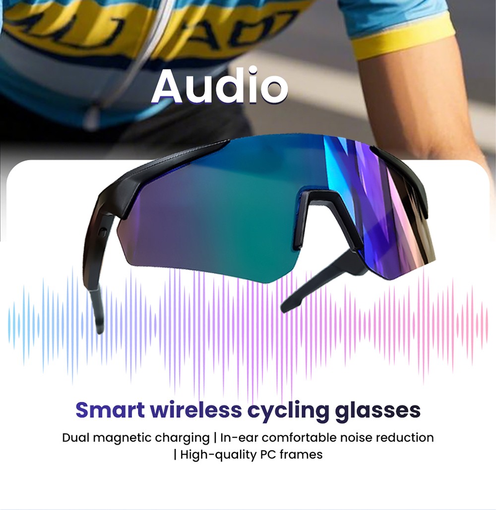 SENBONO QYpro 2 Intelligent Bluetooth Cycling Sunglasses, 6 Hours Battery Life, Al Intelligent Voice Assistant - White Green