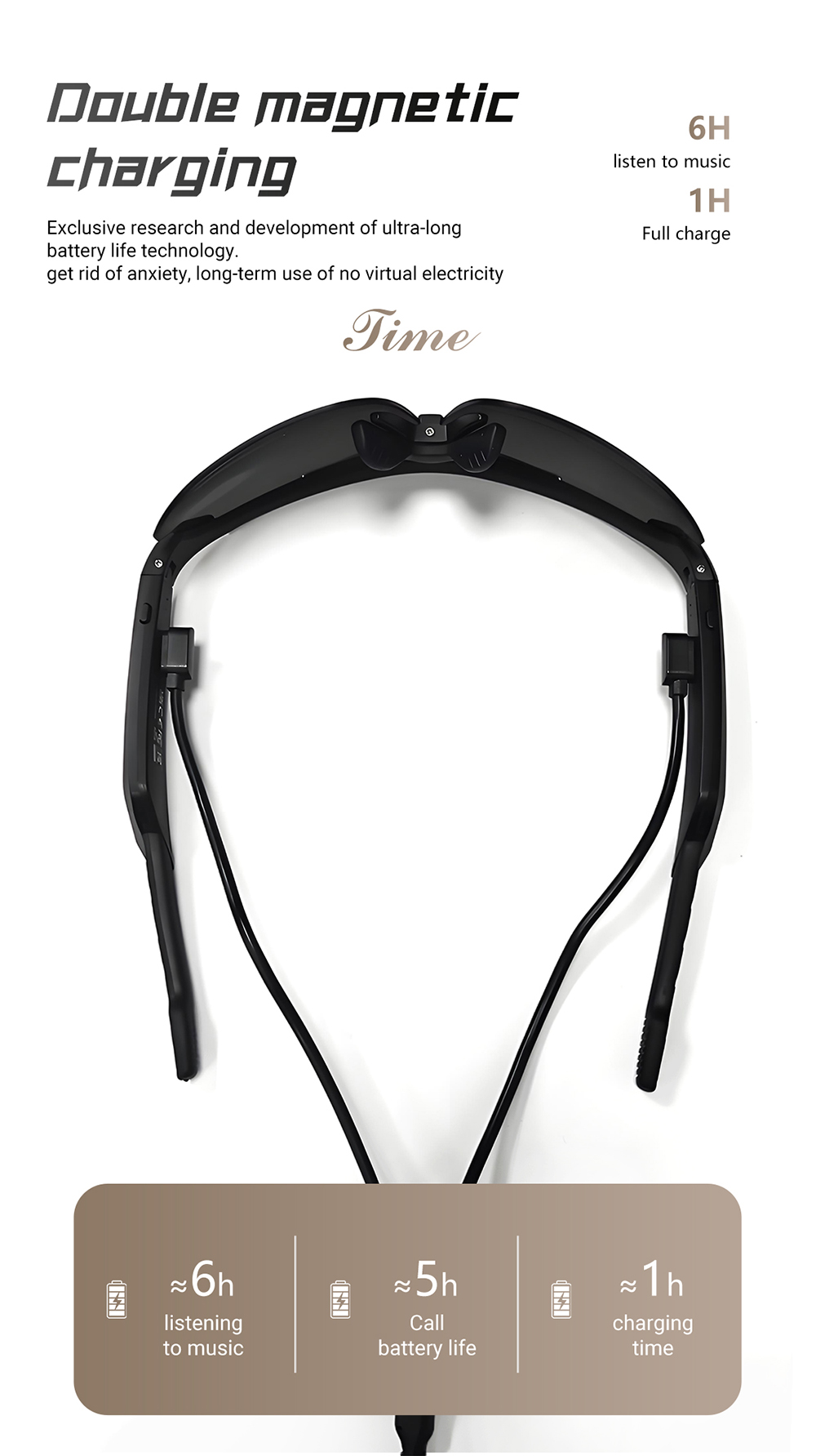 SENBONO QYpro 3 Intelligent Bluetooth Cycling Sunglasses, 6 Hours Battery Life, AI Voice Assistant, One-click Control - Black Grey