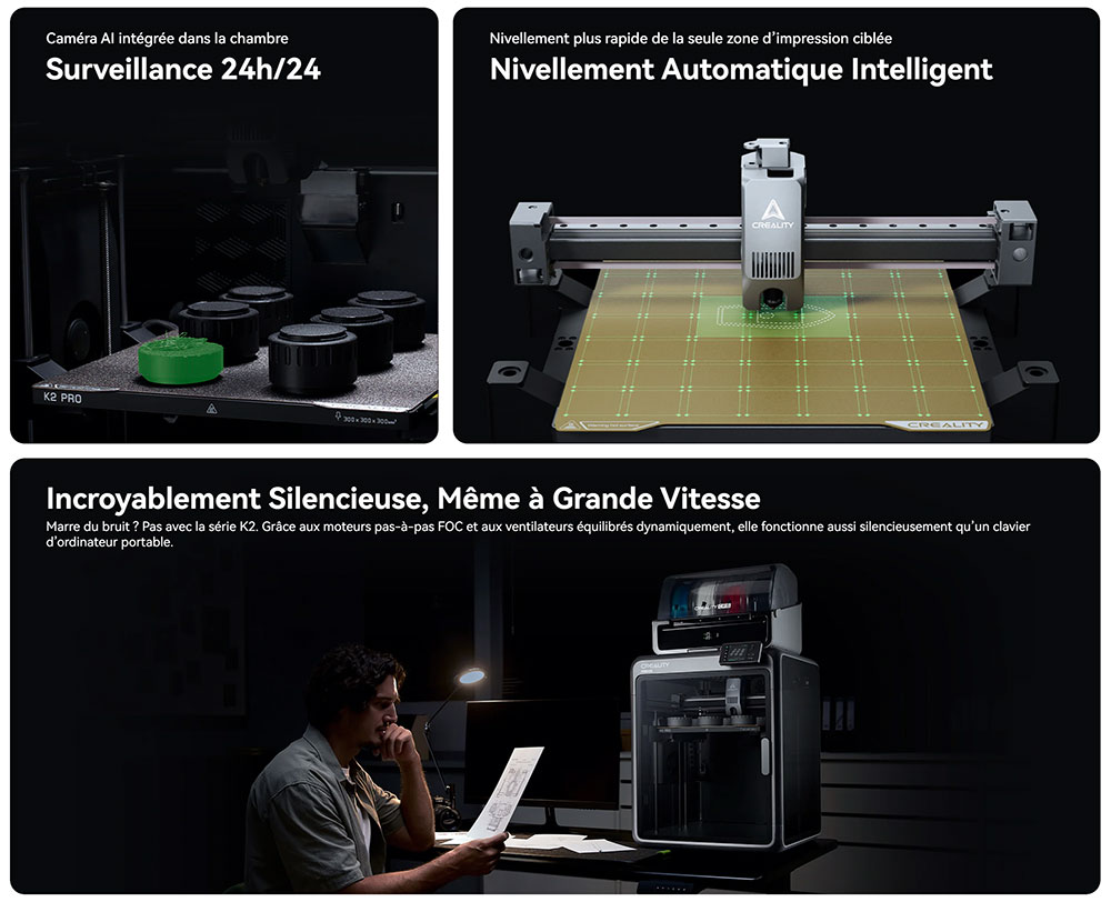 Imprimante 3D Creality K2 Pro Combo, système CFS, 300 x 300 x 300 mm
