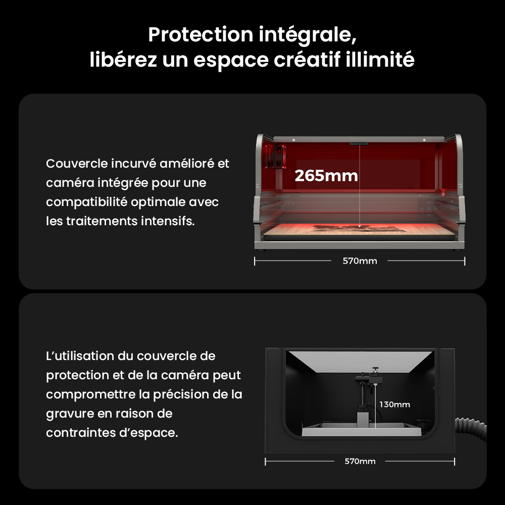 Graveur laser Creality Falcon2 Pro 40 W, certification de sécurité FDA classe 1, évacuation des fumées, assistance d'air intégrée, caméra intégrée, bande de protection de type clôture, surveillance incendie/flux d'air/lentille, 400 x 415 mm