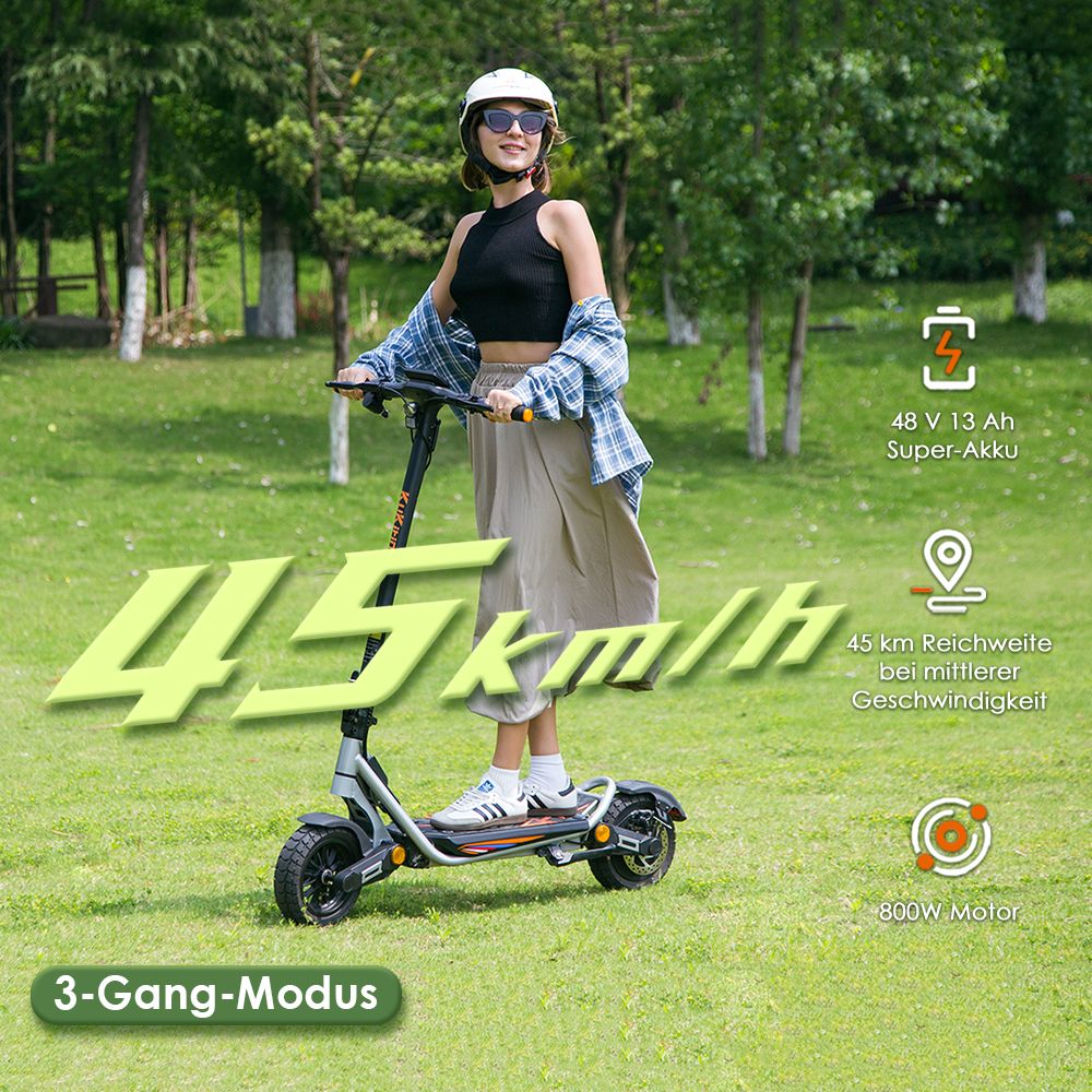 Kukirin A1 Faltbarer Elektroroller, 800-W-Motor, 48-V-13-Ah-Akku, 10-Zoll-Vakuumreifen, 45 km/h Höchstgeschwindigkeit, 45 km Reichweite, Scheibenbremse vorne und hinten, Stoßdämpfung vorne und hinten