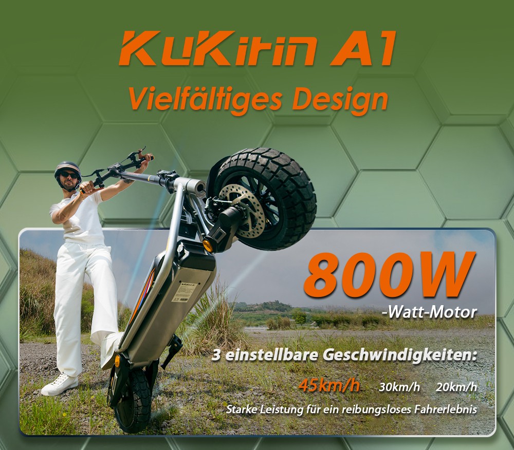 Kukirin A1 Faltbarer Elektroroller, 800-W-Motor, 48-V-13-Ah-Akku, 10-Zoll-Vakuumreifen, 45 km/h Höchstgeschwindigkeit, 45 km Reichweite, Scheibenbremse vorne und hinten, Stoßdämpfung vorne und hinten