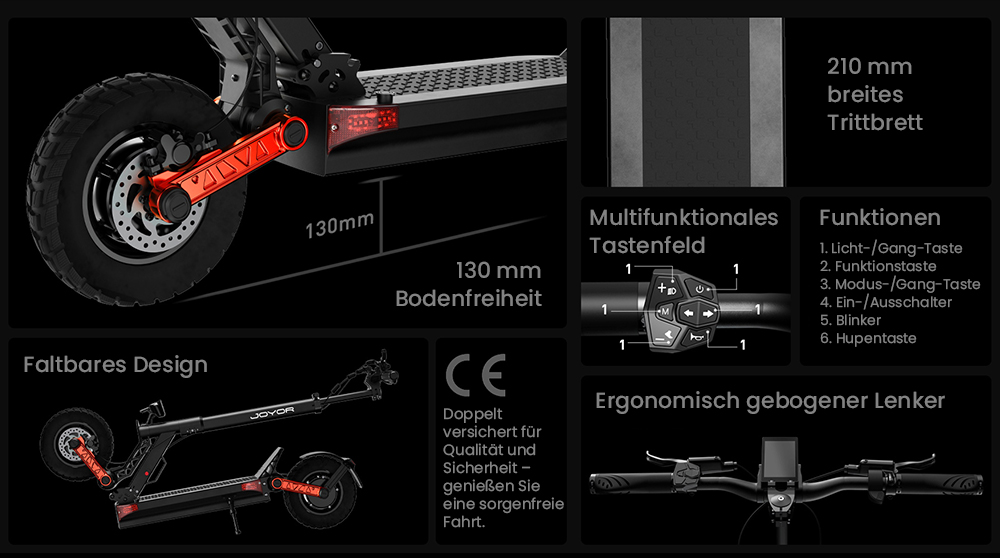 Joyor S10-S-Z Elektroroller, 60 V 18 Ah Akku, 1000 W Dual-Motor, 65 km/h Höchstgeschwindigkeit, 70-85 km maximale Fahrtstrecke, Schwarz