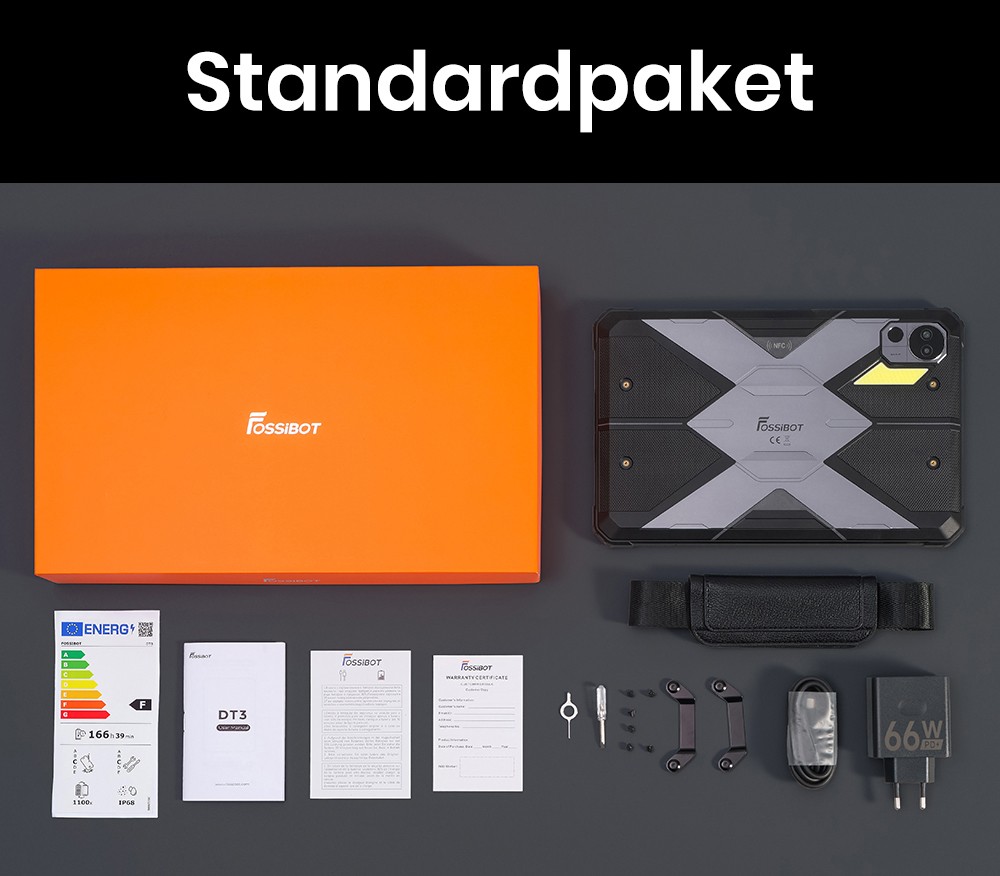 FOSSiBOT DT3 5G Rugged Tablet, Android 15, 10,4 Zoll 1200x2000 Display, 12GB RAM 256GB ROM, WiFi 6, 21560mAh Akku 66W Schnellladung, 64MP+32MP Kamera, LED-Taschenlampe, NFC, GPS/GALILEO/GLONASS/QZSS/BEIDOU/NavIC, Fingerabdruck- & Face ID-Entsperrung - Grau