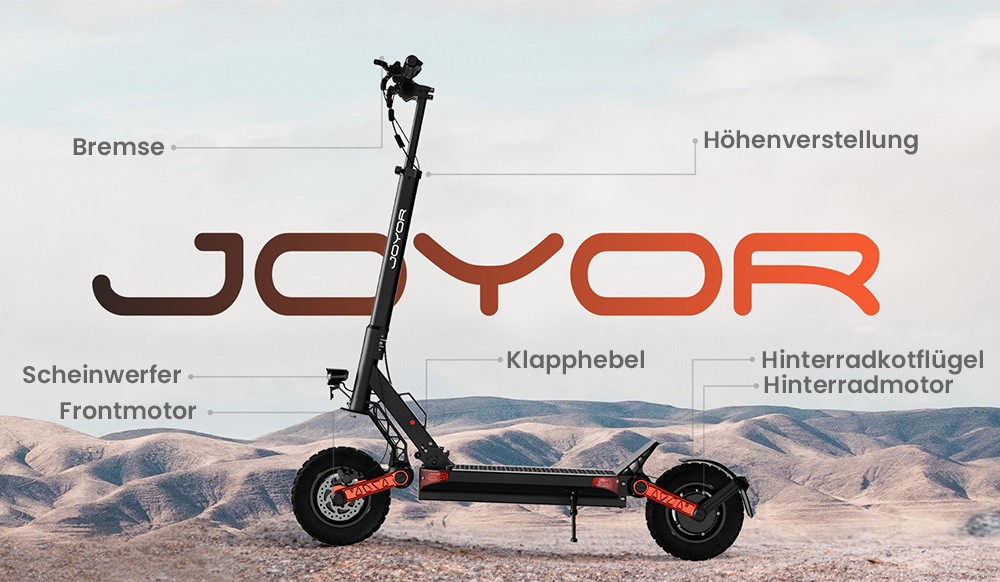 Joyor S10-S-Z Elektroroller, 60 V 18 Ah Akku, 1000 W Dual-Motor, 65 km/h Höchstgeschwindigkeit, 70-85 km maximale Fahrtstrecke, Schwarz