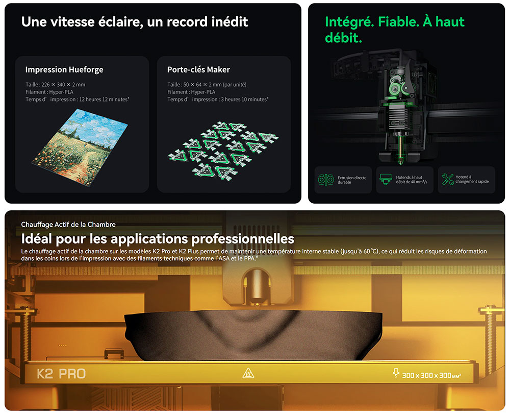 Imprimante 3D Creality K2 Pro Combo, système CFS, 300 x 300 x 300 mm