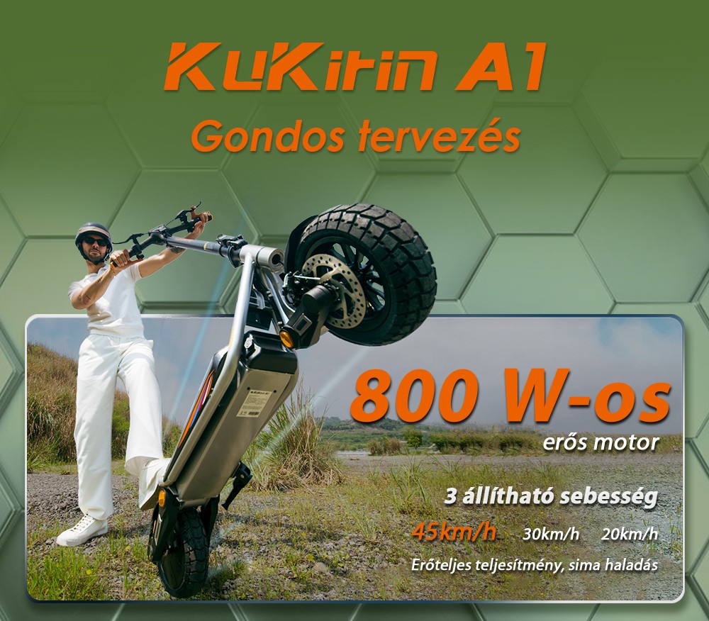 Kukirin A1 Összecsukható Elektromos Roller, 800 W-os Motor, 48 V 13 Ah Akkumulátor, 10 hüvelykes Vákuum Kerékpár, 45 km/h Max Sebesség, 45 km Hatótávolság, Első és Hátsó Tárcsafék, Első és Hátsó Lengéscsillapítás