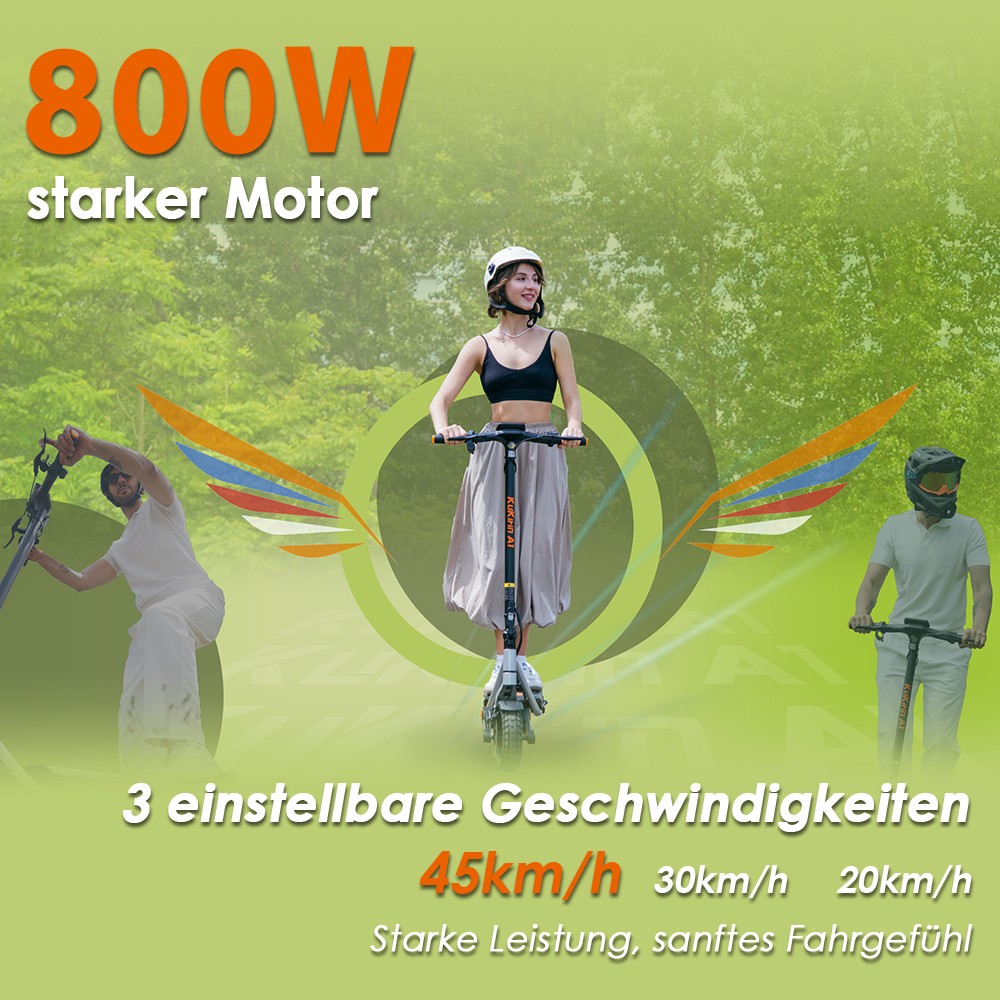 Kukirin A1 Faltbarer Elektroroller, 800-W-Motor, 48-V-13-Ah-Akku, 10-Zoll-Vakuumreifen, 45 km/h Höchstgeschwindigkeit, 45 km Reichweite, Scheibenbremse vorne und hinten, Stoßdämpfung vorne und hinten