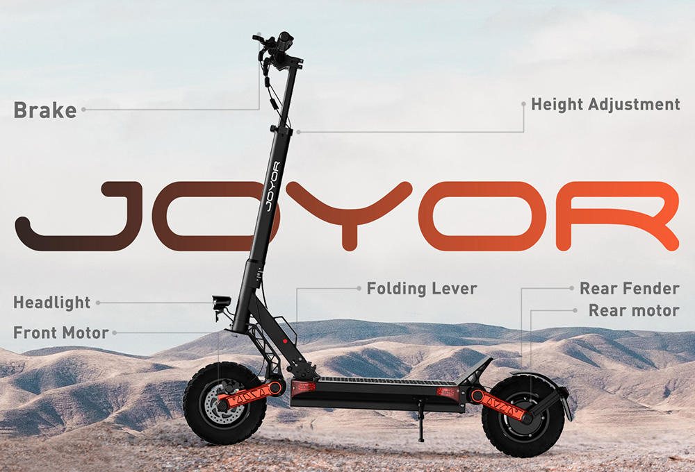 Joyor S10-S-Z Electric Scooter 10 Inch Off-road Tires 60V 18Ah Battery 1000W*2 Dual Motor 70-85KM Range 120KG Load Double Hydraulic Disc Brakes Shock absorber Turn signal Smart LED Display update from S10-S - Black