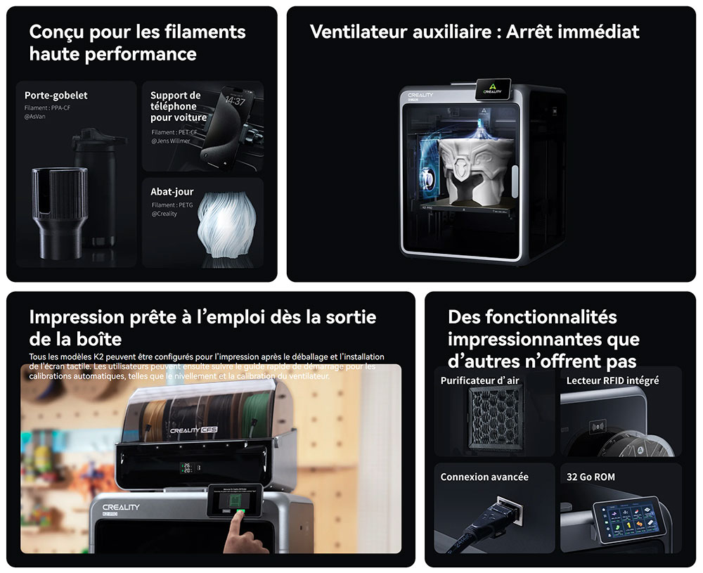 Imprimante 3D Creality K2 Pro Combo, système CFS, 300 x 300 x 300 mm