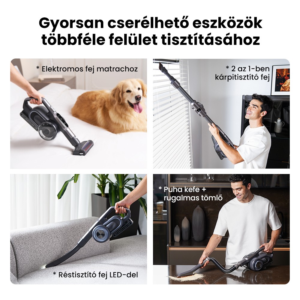 JIMMY H11 Pro akkus porszívó, 700 W/260 AW szívóteljesítmény, 90 perc üzemidő, rugalmas mentőcső, 7 tisztítóeszköz, LED kijelző, szőnyegekhez/kemény padlókhoz - sötétszürke