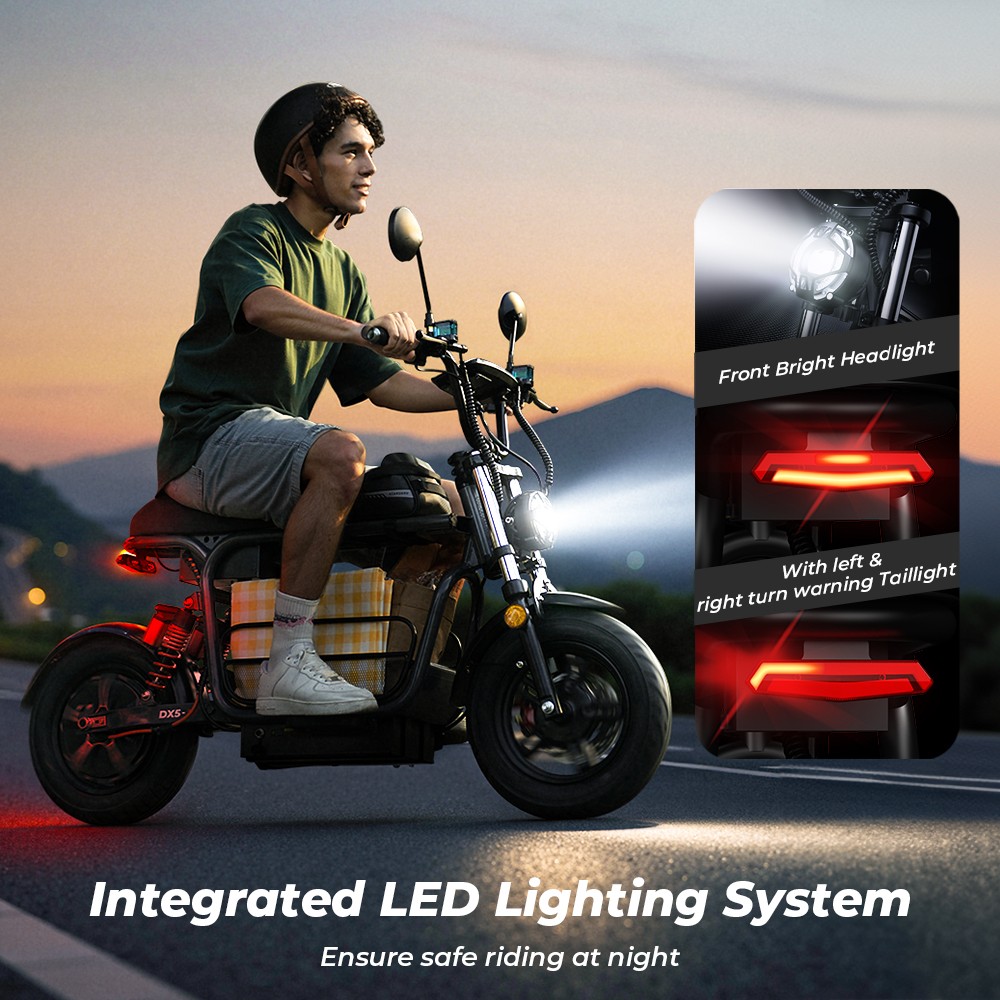 iScooter DX5 Elektroroller, 1500-W-Motor, 48-V-15,6-Ah-Akku, 15-Zoll-Schlauchlosreifen, 55 km/h Höchstgeschwindigkeit, 72 km Reichweite, hydraulische Scheibenbremsen vorne und hinten, hydraulische Dämpfung der Vordergabel und Luftfederung hinten, LCD-Display