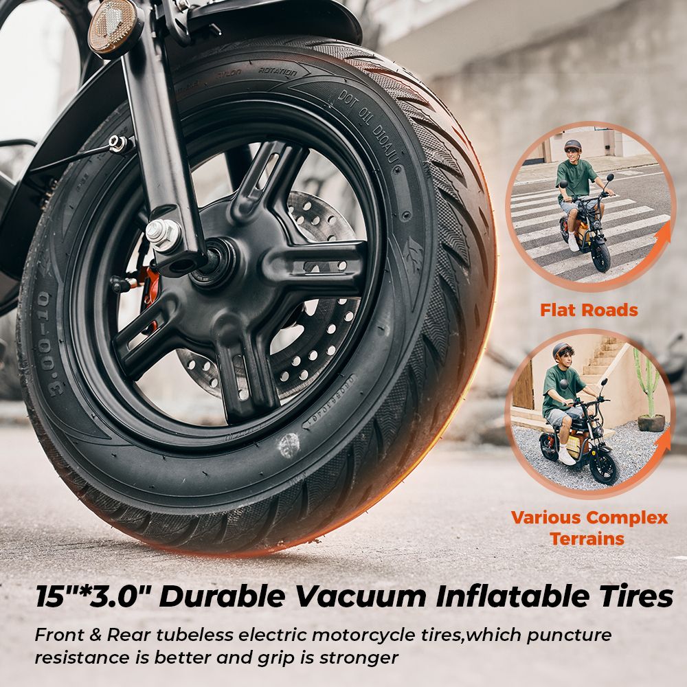 iScooter DX5 Elektroroller, 1500-W-Motor, 48-V-15,6-Ah-Akku, 15-Zoll-Schlauchlosreifen, 55 km/h Höchstgeschwindigkeit, 72 km Reichweite, hydraulische Scheibenbremsen vorne und hinten, hydraulische Dämpfung der Vordergabel und Luftfederung hinten, LCD-Display