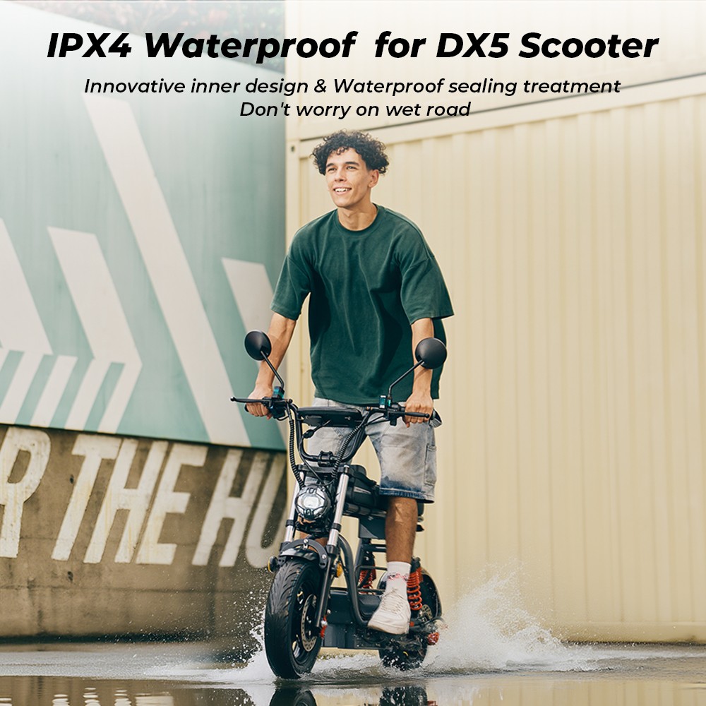 iScooter DX5 Elektroroller, 1500-W-Motor, 48-V-15,6-Ah-Akku, 15-Zoll-Schlauchlosreifen, 55 km/h Höchstgeschwindigkeit, 72 km Reichweite, hydraulische Scheibenbremsen vorne und hinten, hydraulische Dämpfung der Vordergabel und Luftfederung hinten, LCD-Display