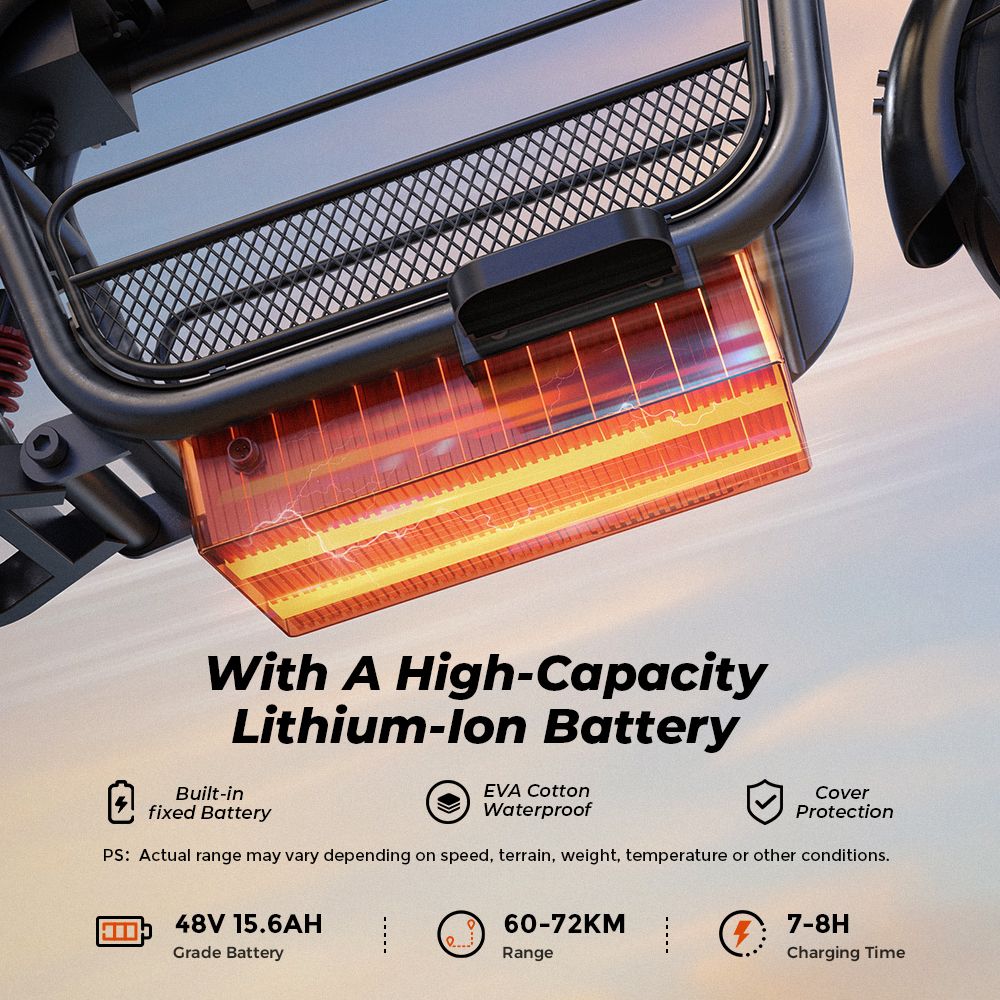 iScooter DX5 Elektroroller, 1500-W-Motor, 48-V-15,6-Ah-Akku, 15-Zoll-Schlauchlosreifen, 55 km/h Höchstgeschwindigkeit, 72 km Reichweite, hydraulische Scheibenbremsen vorne und hinten, hydraulische Dämpfung der Vordergabel und Luftfederung hinten, LCD-Display