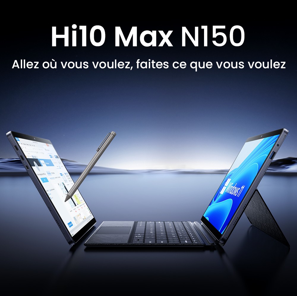 CHUWI Hi10 Max Tablette + clavier + Stylet, processeur Intel N150 4 cœurs à 3,6 GHz maximum, écran tactile 12,96 pouces, RAM 12 Go, SSD 512 Go, double écran 4K USB-C + Micro HDMI, Wi-Fi 6, 2 ports Type-C complets, 1 port USB 3.2, 1 prise audio