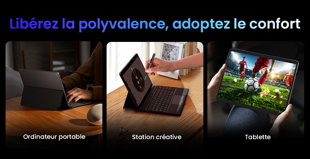 CHUWI Hi10 Max Tablette + clavier + Stylet, processeur Intel N150 4 cœurs à 3,6 GHz maximum, écran tactile 12,96 pouces, RAM 12 Go, SSD 512 Go, double écran 4K USB-C + Micro HDMI, Wi-Fi 6, 2 ports Type-C complets, 1 port USB 3.2, 1 prise audio