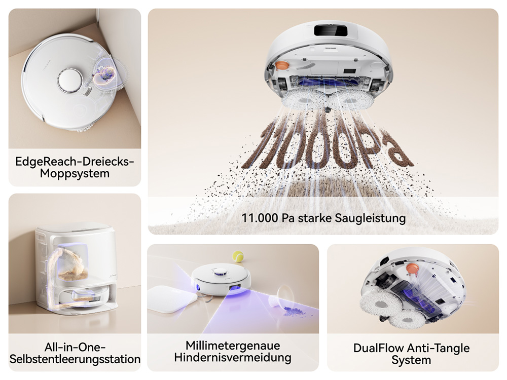 Narwal Freo X10 Pro Saug- und Wischroboter, 11.000Pa Saugleistung, 120 Tage Selbstentleerung, Verwicklungsfrei, Automatisches Mopwaschen & -trocknen, Hindernisvermeidung, für Tierhaare und Hartböden – Weiß