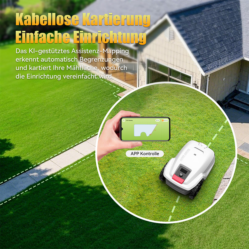 Goat Bot Unicut H1 Mähroboter ohne Kabel für bis zu 1500 m² große Flächen, kein Begrenzungskabel, RTK+VSLAM für präzise Kartierung, KI-Hindernisvermeidung, APP-Steuerung, Igelschutz Rasenroboter, IPX6 wasserdicht – Weiß