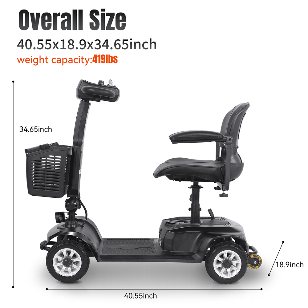 Unificare Lucas Pro Four-wheeled Scooter, 180W Motor, 24V 12Ah Battery, 8 inch Tires, 6km/h Max Speed, 20km Range, Magnetic Brake, 190kg Max Load - Black