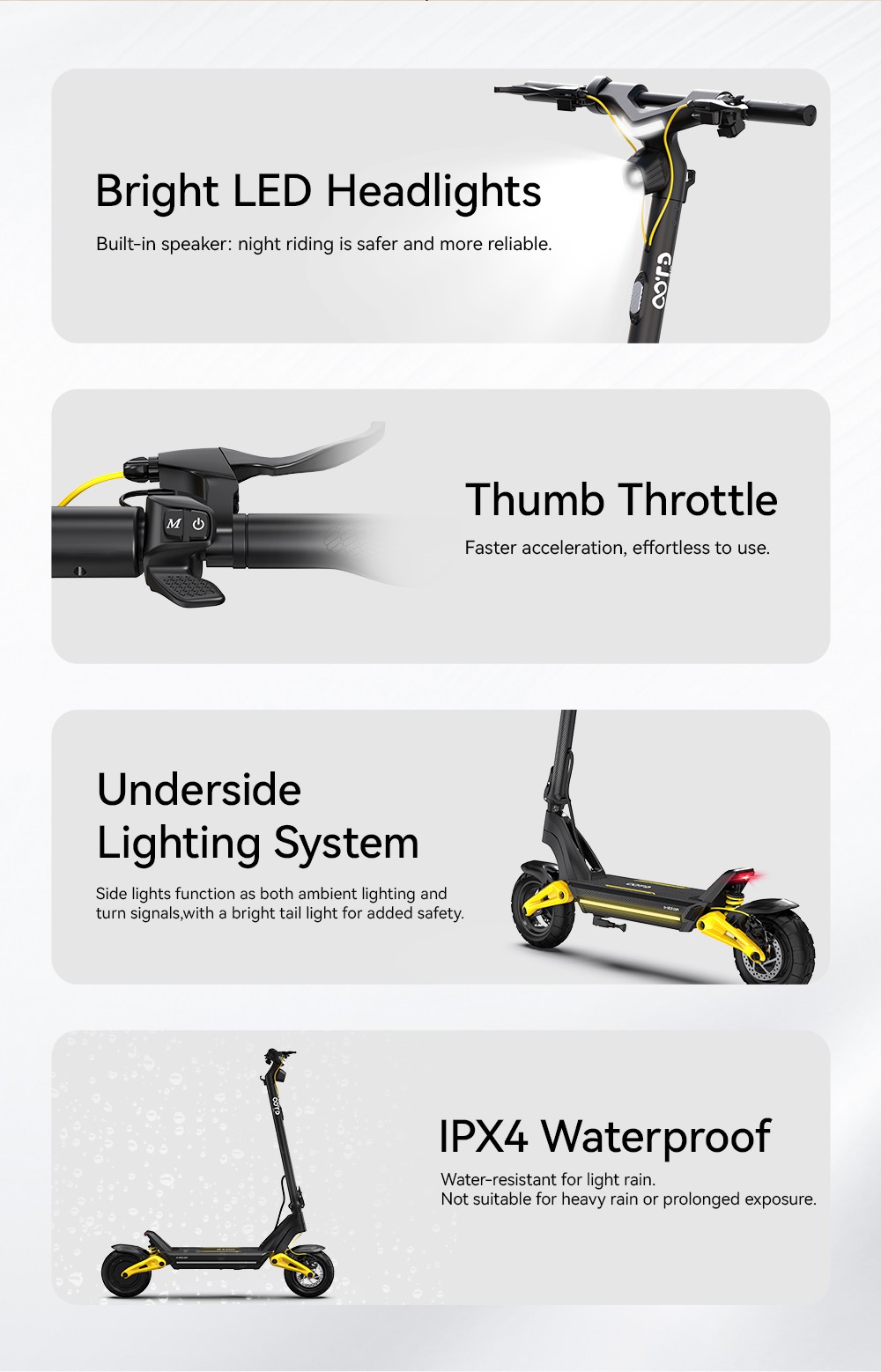 OOTD S10 Folding Electric Scooter 10 Inch Tires 1400W Motor 25km/h Max Speed 48V 20Ah Battery for 60-70km Range 120KG Max Load Disc Brake shock absorption IPX4 APP - Yellow