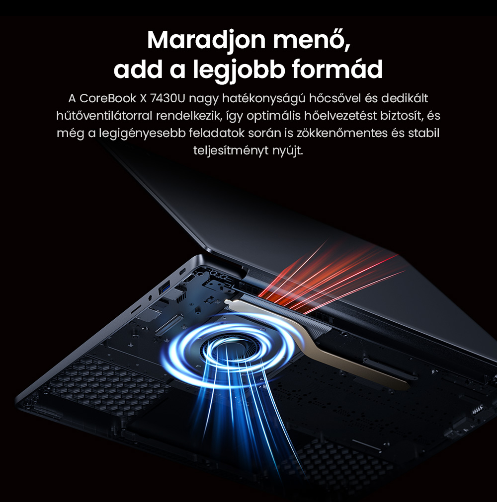 CHUWI CoreBook X Laptop, 14 hüvelykes 2160*1440 kijelző, AMD Ryzen 5 7430U 6 magos max. 4.3GHz, 16GB RAM 512 GB SSD, WiFi 6 Bluetooth 5.2, 4000mAh akkumulátor, háttérvilágításos billentyűzet, 1*Teljes funkcionalitású Type-C, 2*USB3.0, 1*HDMI 1.4, 1*TF kártyahely, 1*Fejhallgató jack