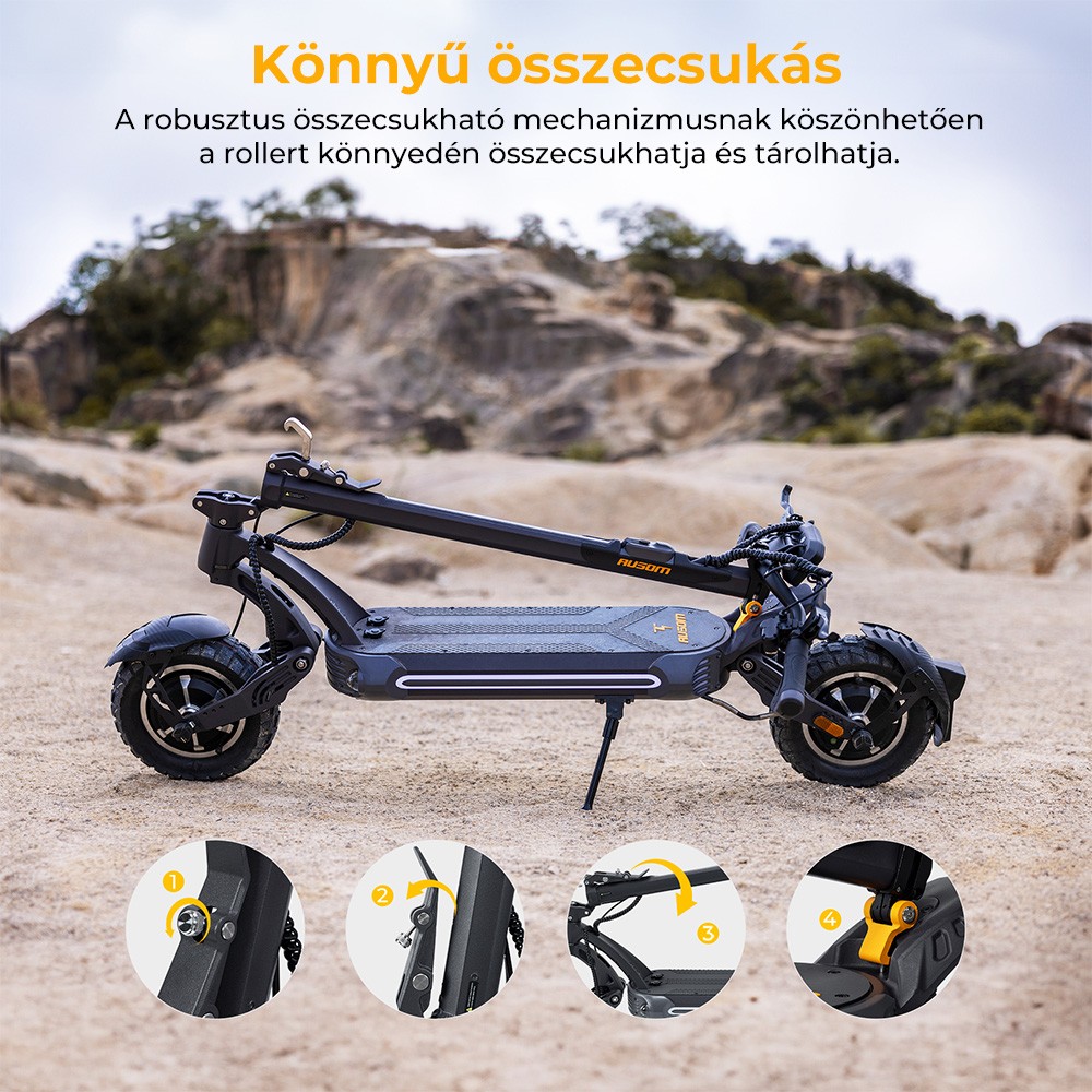 Ausom SR1 Elektromos Roller, 2*1000W-os Motor, 52V 20.8Ah Akkumulátor, 10 colos Gumiabroncsok, 65km/h Max. Sebesség, 95km Hatótávolság, Elöl és Hátul Hidraulikus Tárcsafékek, Lengőkaros Felfüggesztés