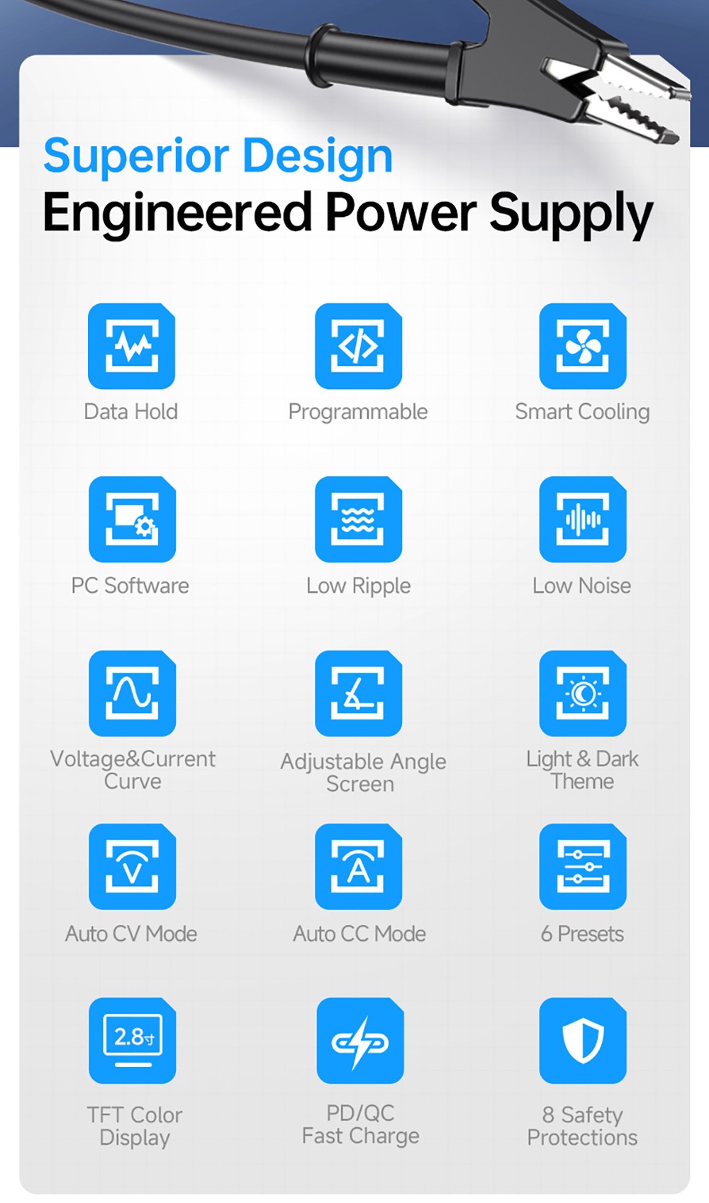 FNIRSI IPS3608 AC-DC Intelligent Digital Control Power Supply, 10mV Ultra-Low Ripple, 2.8-inch TFT Display, PD/QC Fast Charge