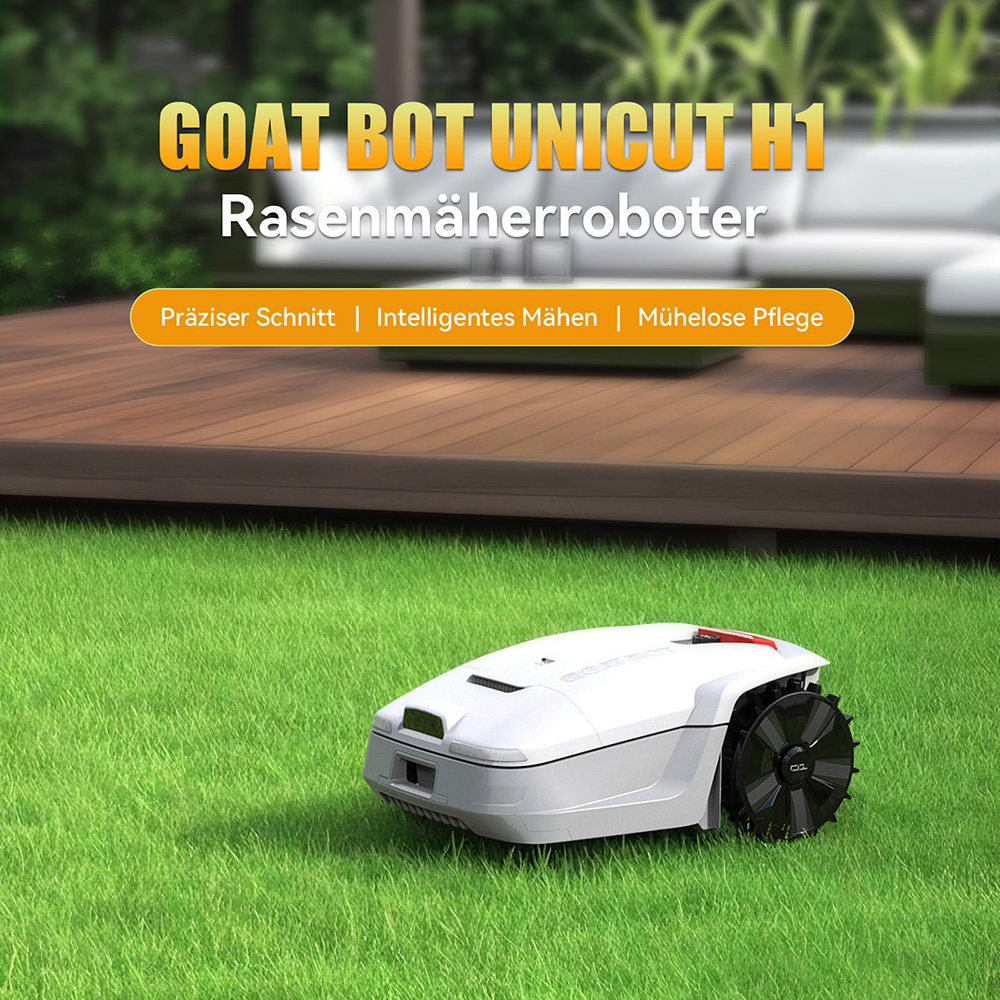 Goat Bot Unicut H1 Mähroboter ohne Kabel für bis zu 1500 m² große Flächen, kein Begrenzungskabel, RTK+VSLAM für präzise Kartierung, KI-Hindernisvermeidung, APP-Steuerung, Igelschutz Rasenroboter, IPX6 wasserdicht – Weiß