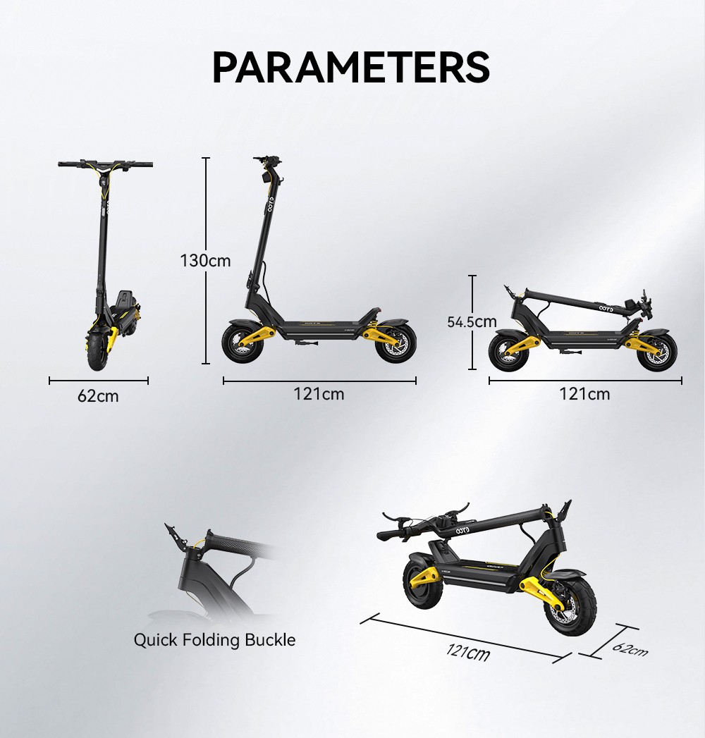 OOTD S10 Folding Electric Scooter 10 Inch Tires 1400W Motor 25km/h Max Speed 48V 20Ah Battery for 60-70km Range 120KG Max Load Disc Brake shock absorption IPX4 APP - Yellow