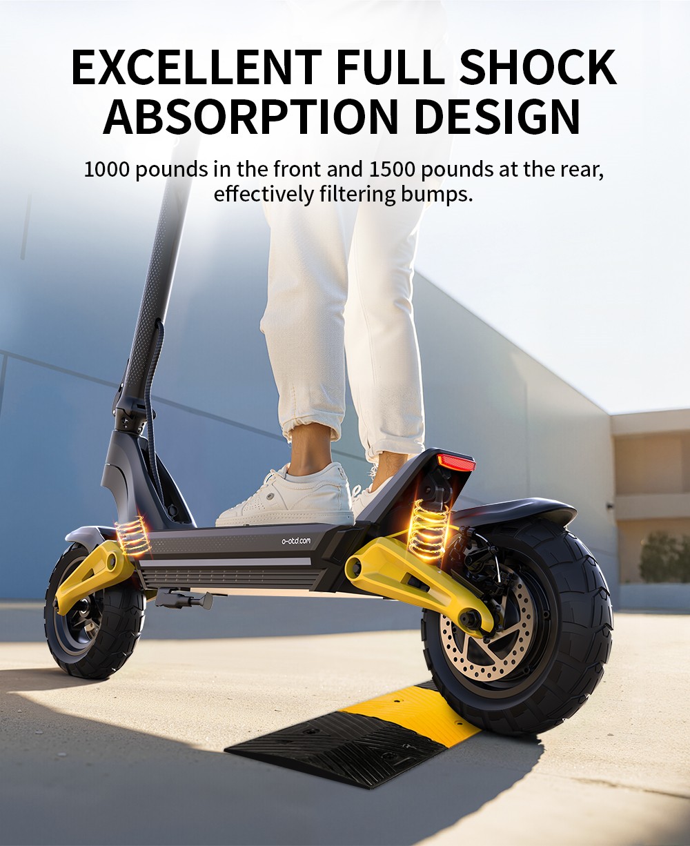 OOTD S10 Folding Electric Scooter 10 Inch Tires 1400W Motor 25km/h Max Speed 48V 20Ah Battery for 60-70km Range 120KG Max Load Disc Brake shock absorption IPX4 APP - Yellow