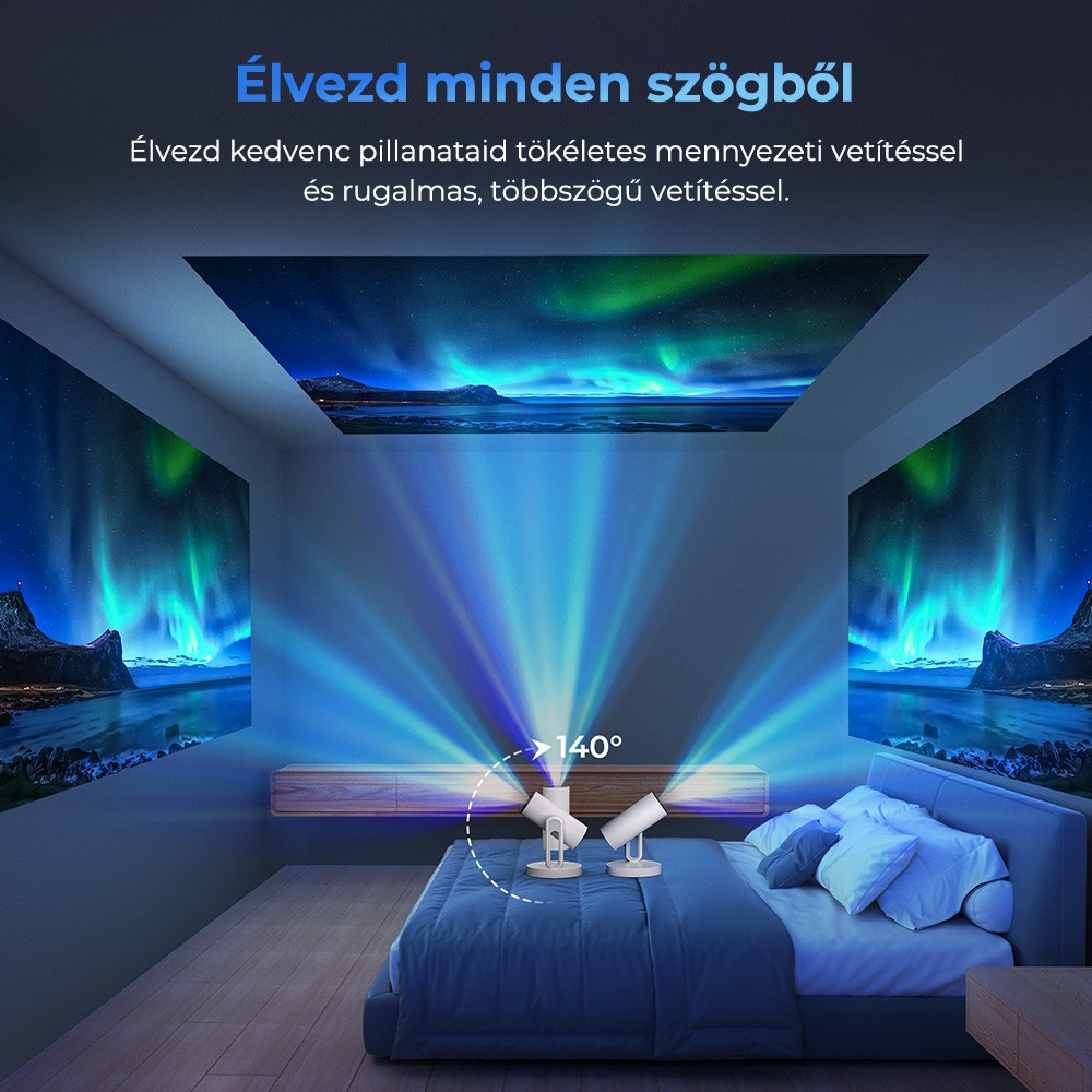 ETOE Starfish Plus projektor, beépített Google TV, 140°-os forgatás, natív 1080p, 300 ANSI, 4K dekódolás, érintős éjszakai fény, automatikus trapézkorrekció és autofókusz