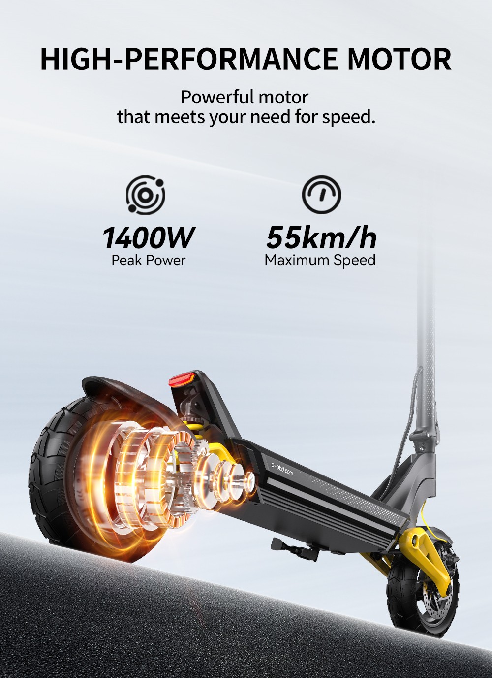 OOTD S10 Folding Electric Scooter 10 Inch Tires 1400W Motor 25km/h Max Speed 48V 20Ah Battery for 60-70km Range 120KG Max Load Disc Brake shock absorption IPX4 APP - Yellow