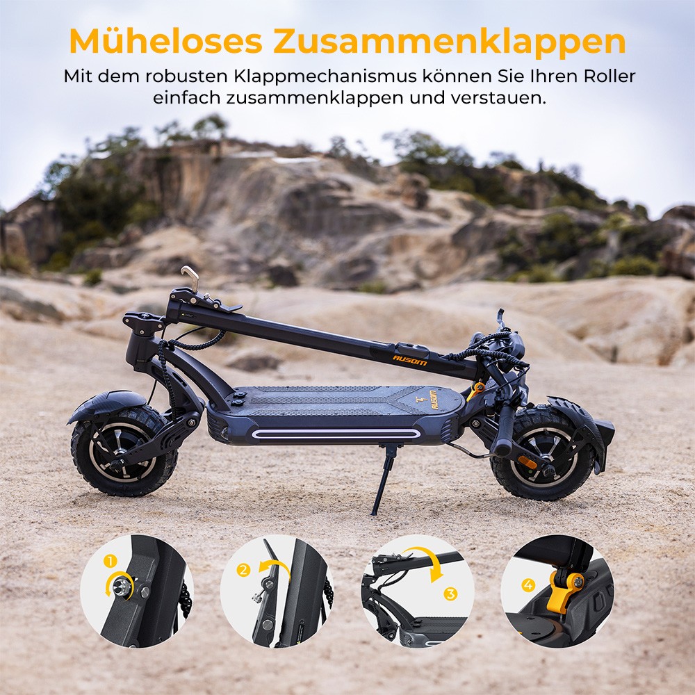 Ausom SR1 Elektroroller, 2 x 1000 W Motor, 52 V 20,8 Ah Akku, 10 Zoll Reifen, 65 km/h Höchstgeschwindigkeit, 95 km Reichweite, Hydraulische Scheibenbremsen vorne und hinten, Schwingenaufhängung