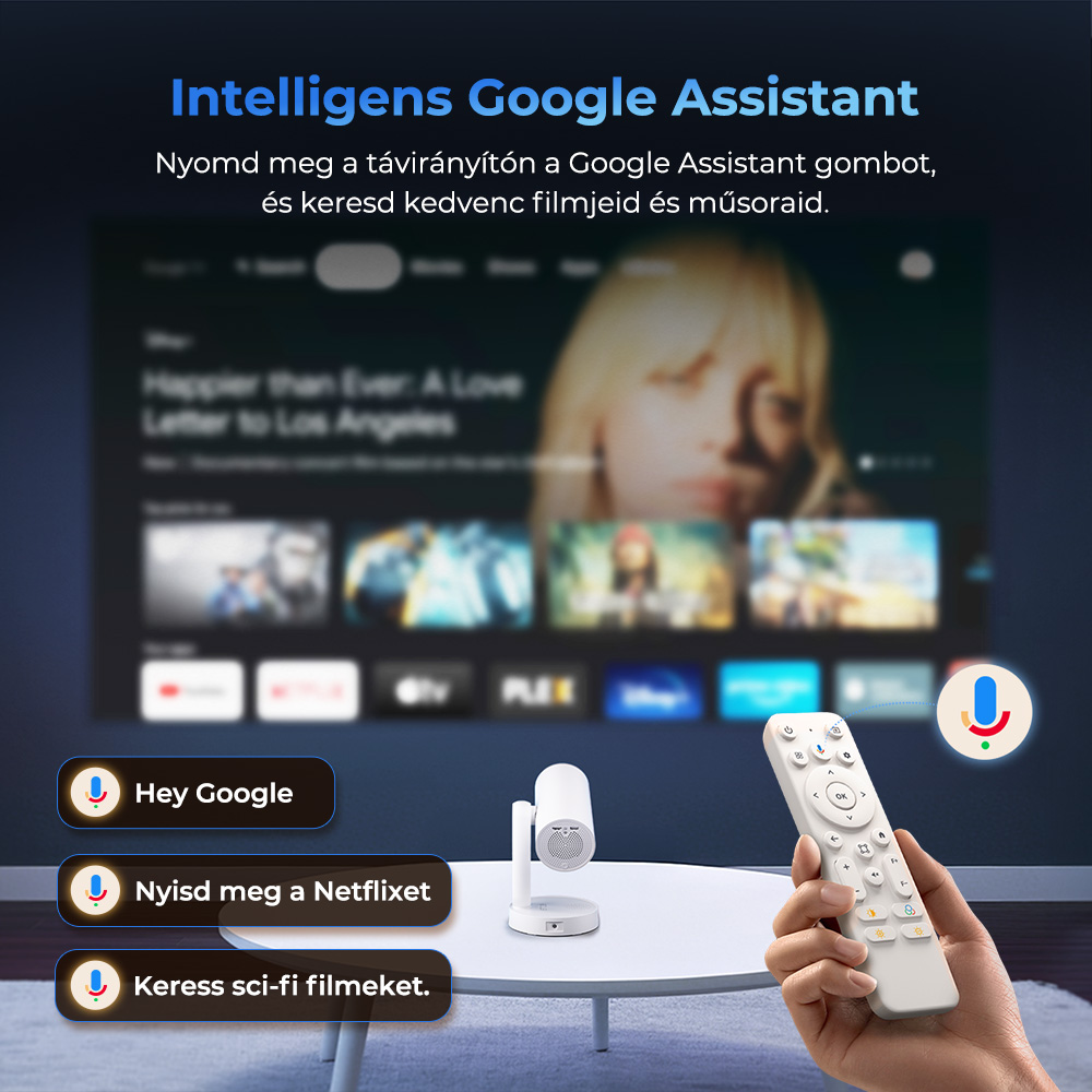 ETOE Starfish Plus projektor, beépített Google TV, 140°-os forgatás, natív 1080p, 300 ANSI, 4K dekódolás, érintős éjszakai fény, automatikus trapézkorrekció és autofókusz