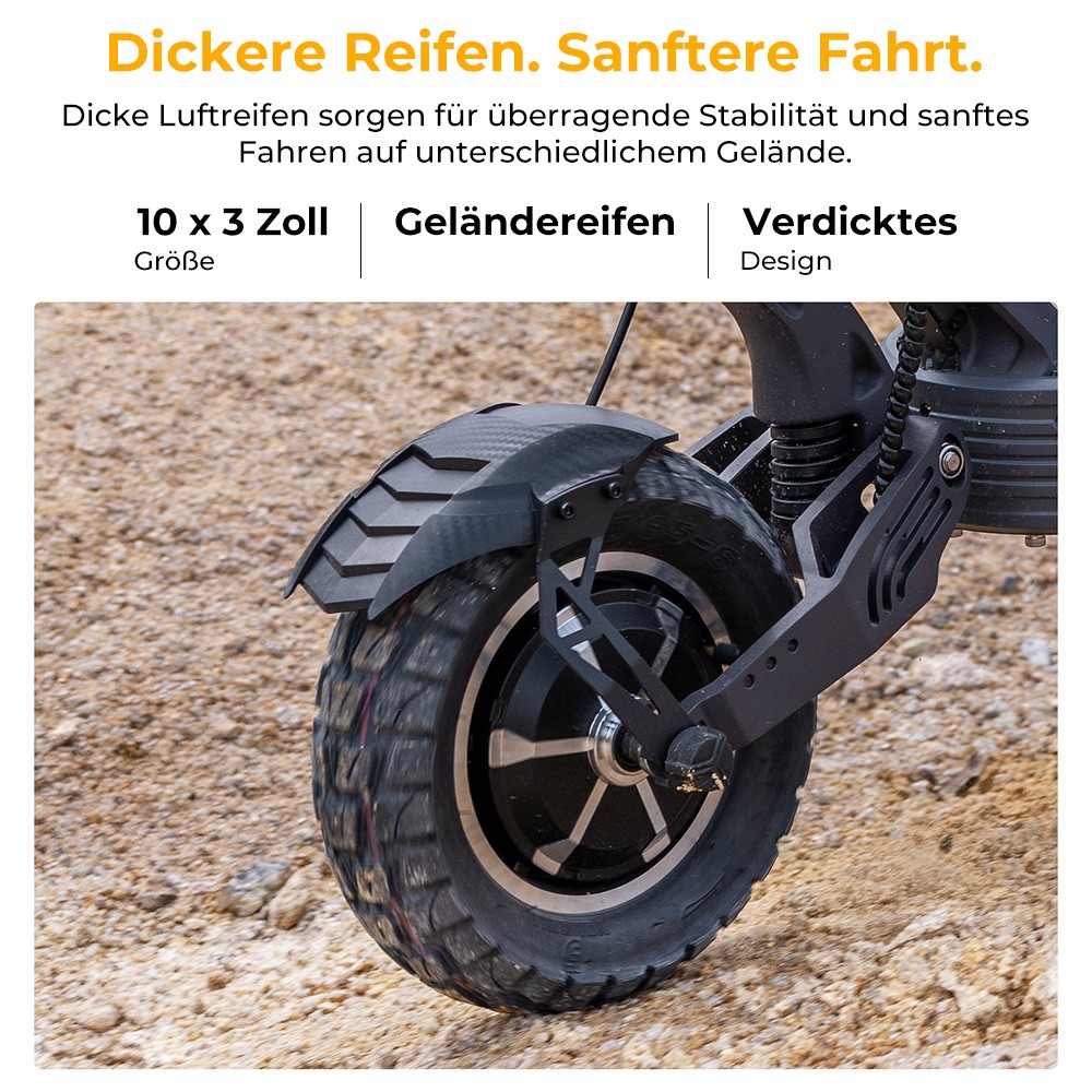 Ausom SR1 Elektroroller, 2 x 1000 W Motor, 52 V 20,8 Ah Akku, 10 Zoll Reifen, 65 km/h Höchstgeschwindigkeit, 95 km Reichweite, Hydraulische Scheibenbremsen vorne und hinten, Schwingenaufhängung