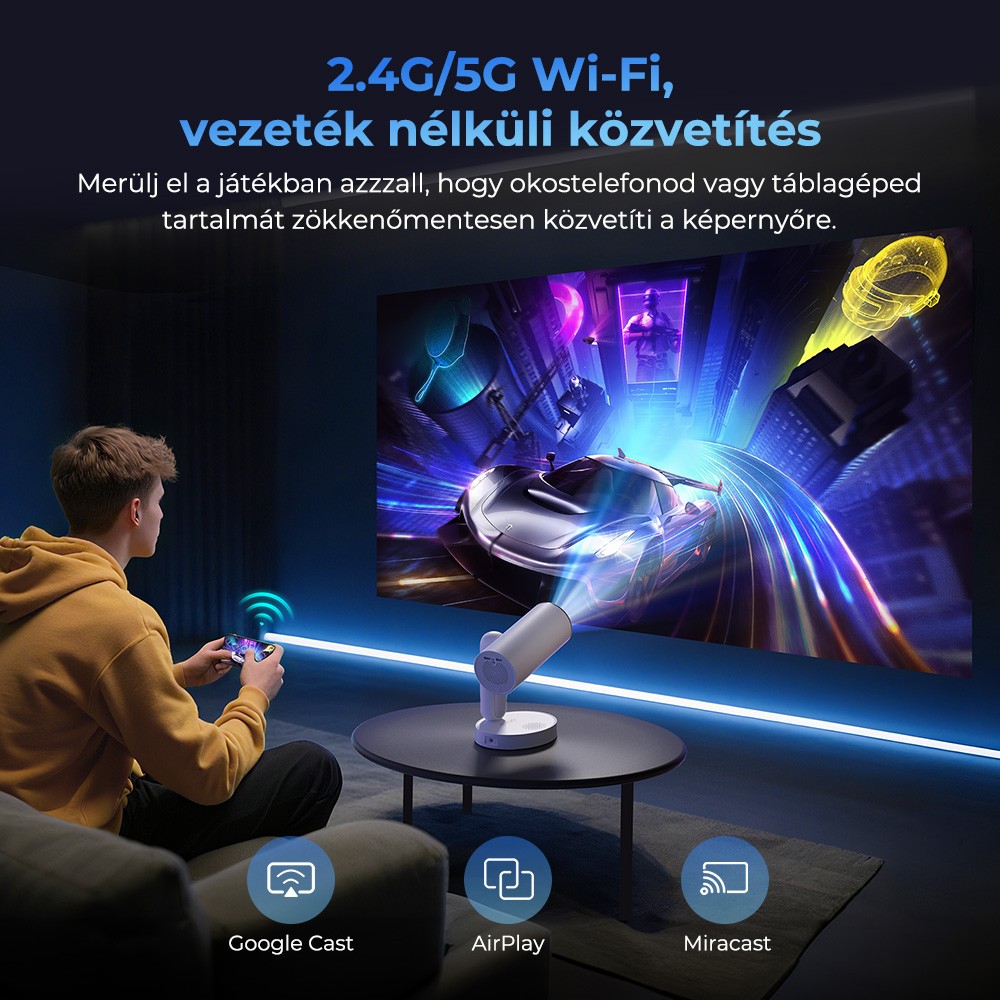 ETOE Starfish Plus projektor, beépített Google TV, 140°-os forgatás, natív 1080p, 300 ANSI, 4K dekódolás, érintős éjszakai fény, automatikus trapézkorrekció és autofókusz