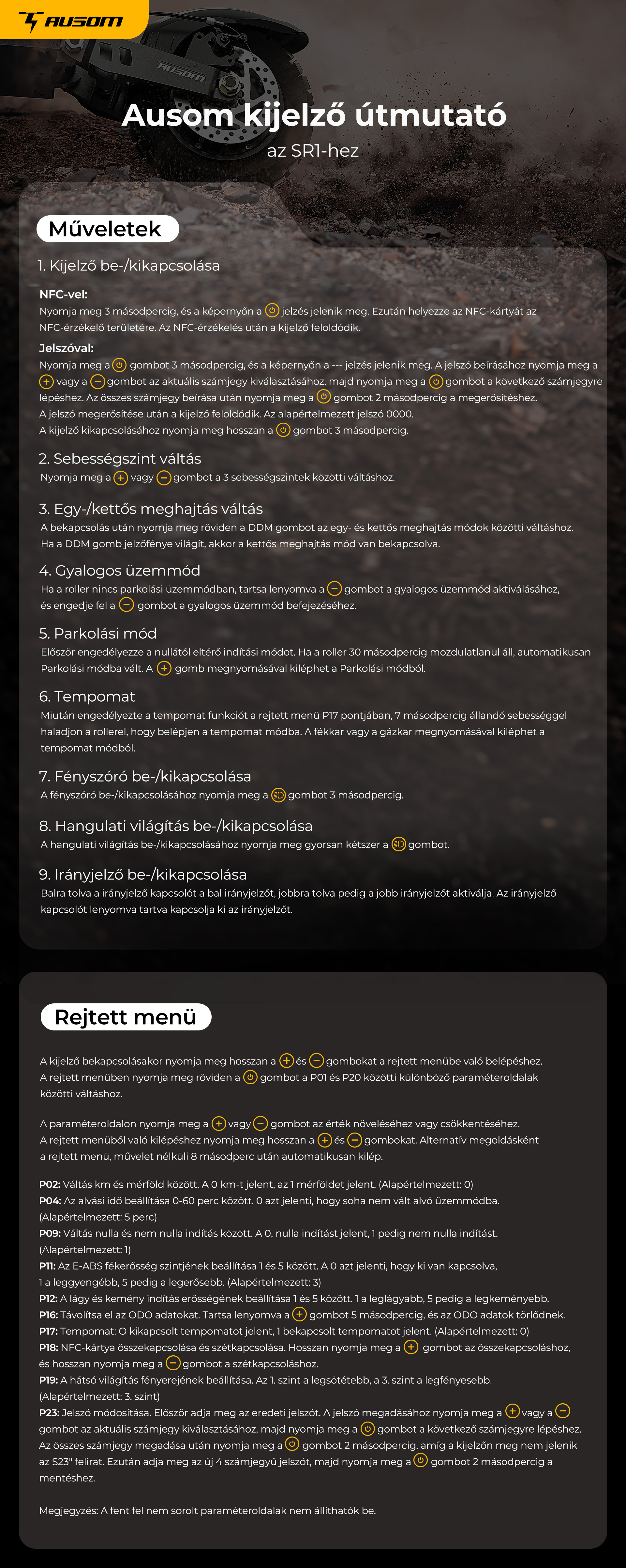 Ausom SR1 Elektromos Roller, 2*1000W-os Motor, 52V 20.8Ah Akkumulátor, 10 colos Gumiabroncsok, 65km/h Max. Sebesség, 95km Hatótávolság, Elöl és Hátul Hidraulikus Tárcsafékek, Lengőkaros Felfüggesztés