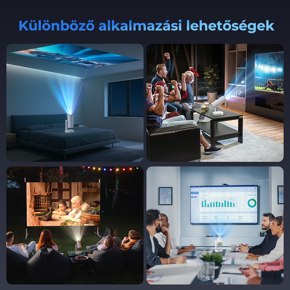 ETOE Starfish Plus projektor, beépített Google TV, 140°-os forgatás, natív 1080p, 300 ANSI, 4K dekódolás, érintős éjszakai fény, automatikus trapézkorrekció és autofókusz