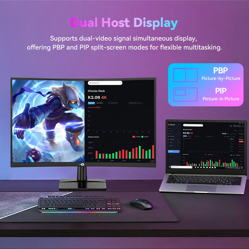 TITAN ARMY C27A1H Gaming Monitor, 27 inch 1500R Curved VA Screen, 1920*1080, 300Hz Refresh Rate,1ms GTG Response Time, FreeSync, HDR10, 4000:1 Contrast Ratio, Game+, Dynamic OD, 10 Scenario Modes, PBP & PIP Display, 2*HDMI2.0, 2*DP1.4, 1*Audio