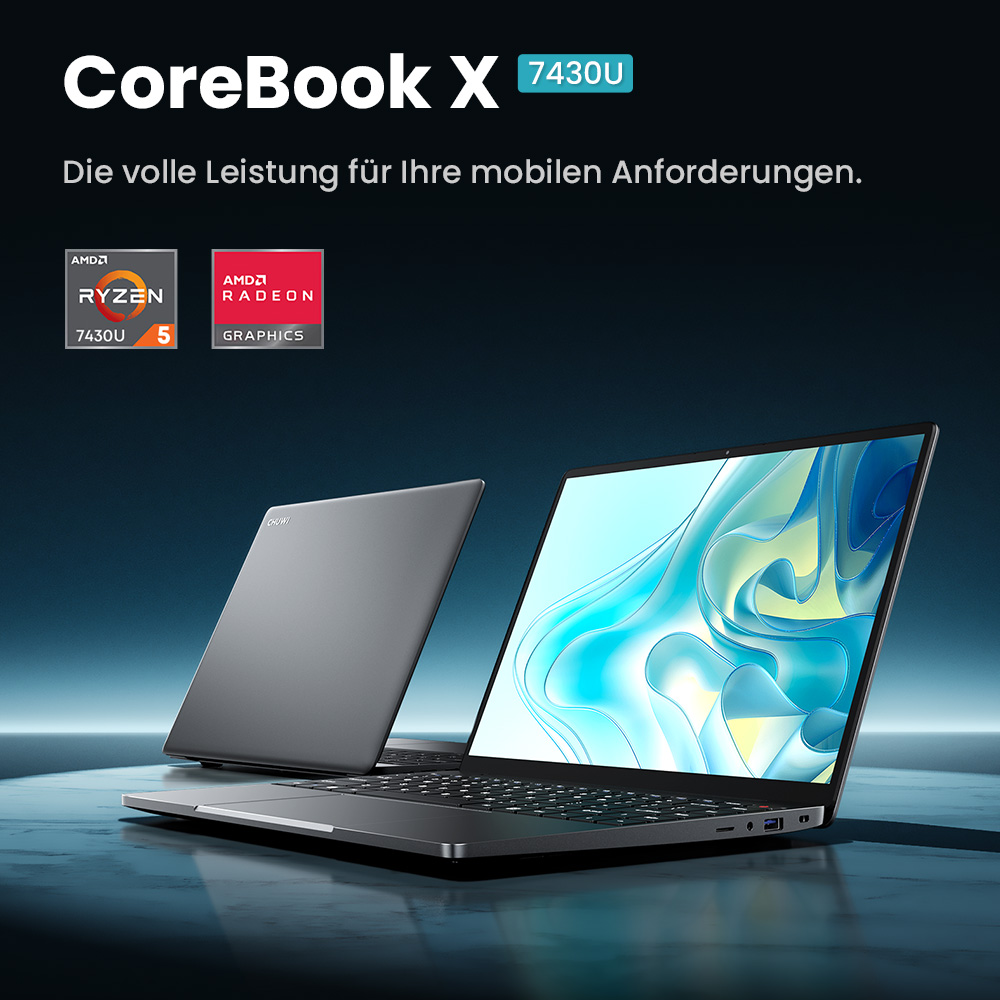 CHUWI CoreBook X Laptop, 14 Zoll 2160 x 1440 Display, AMD Ryzen 5 7430U 6 Kerne Max 4,3 GHz, 16 GB RAM 512 SSD, WiFi 6 Bluetooth 5.2, 4000 mAh Akku, Tastatur mit Hintergrundbeleuchtung, 1 * voll ausgestatteter Typ-C, 2 * USB 3.0, 1 * HDMI 1.4, 1 * TF-Kartensteckplatz, 1 * Kopfhöreranschluss