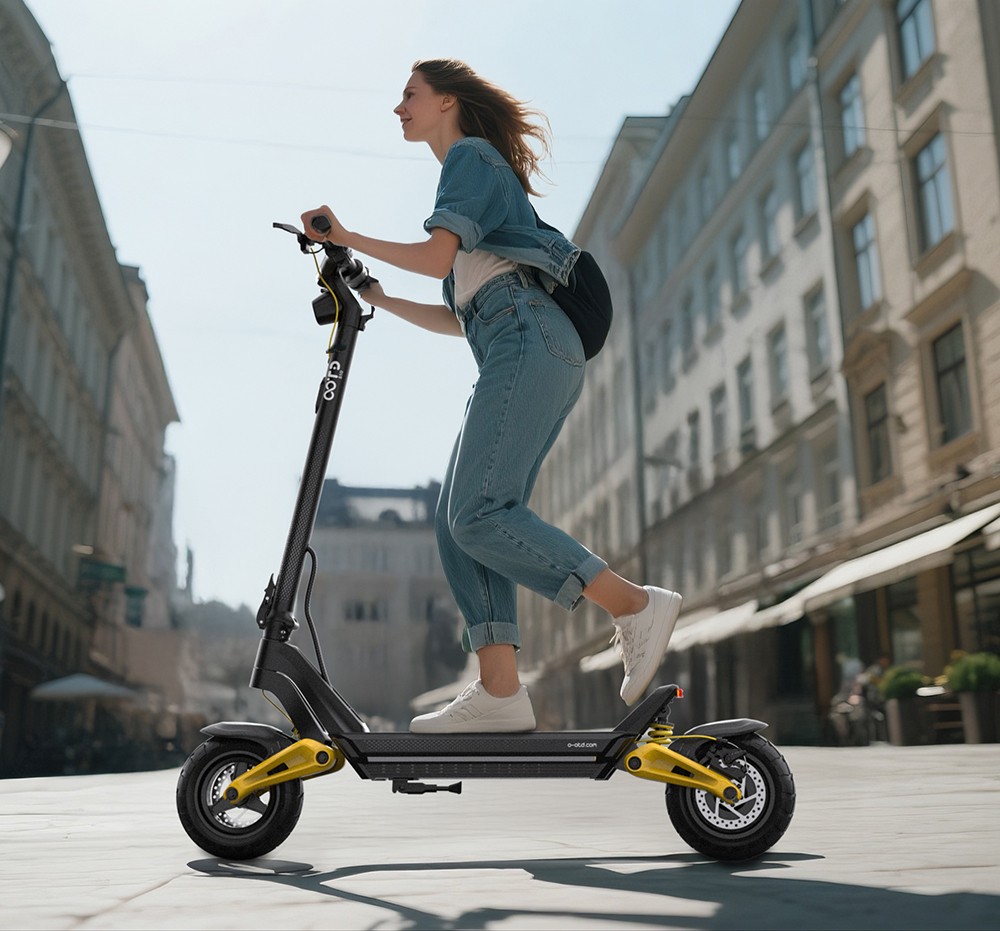 OOTD S10 Folding Electric Scooter 10 Inch Tires 1400W Motor 25km/h Max Speed 48V 20Ah Battery for 60-70km Range 120KG Max Load Disc Brake shock absorption IPX4 APP - Yellow