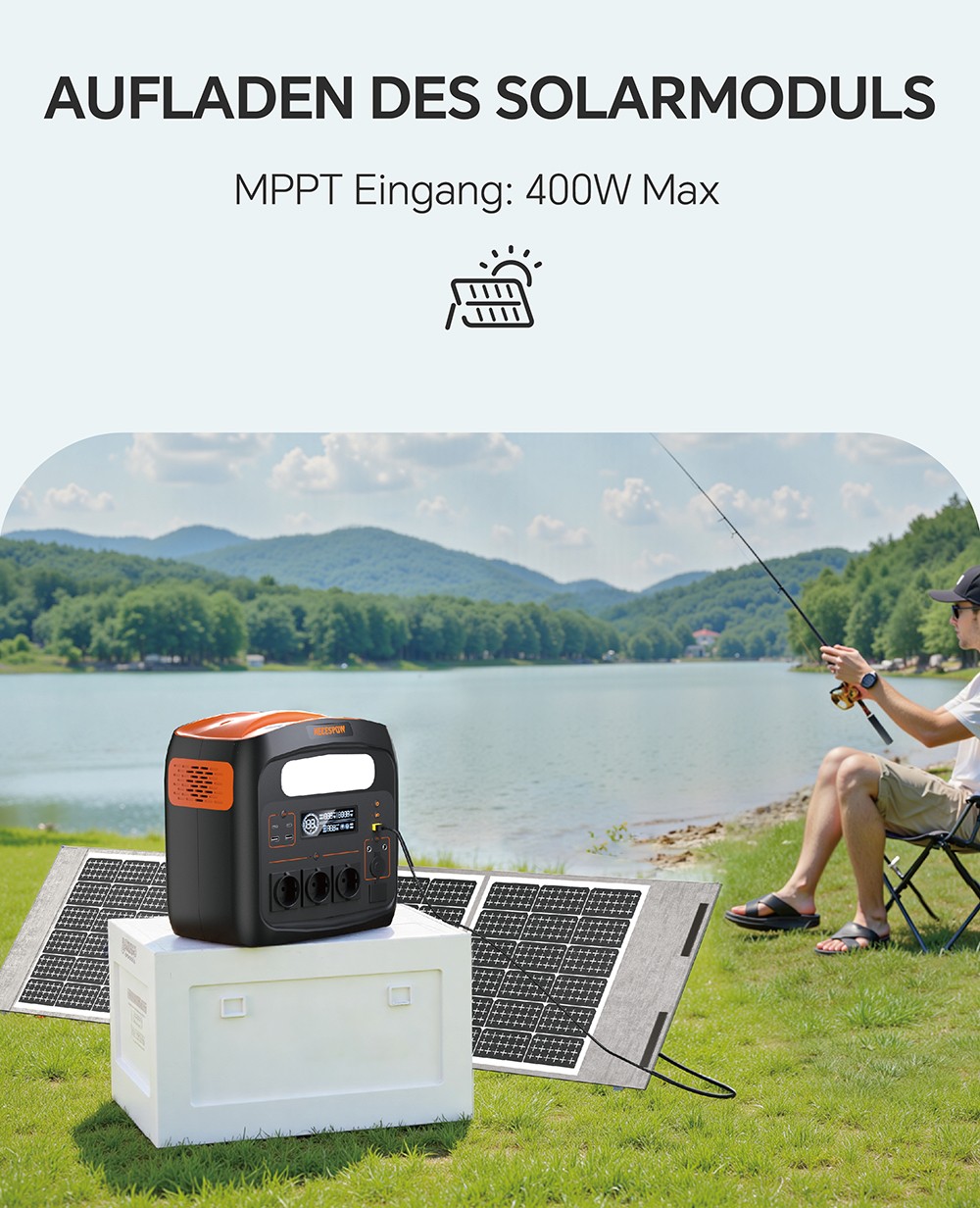 NECESPOW N1200 Tragbare Powerstation, 1102,5Wh LiFePO4 Batterie, 3*1500W AC Steckdosen (3000W Spitze), 50Hz Reine Sinuswelle Solargenerator für Outdoor-Camping, Notstromversorgung und Notfallgebrauch