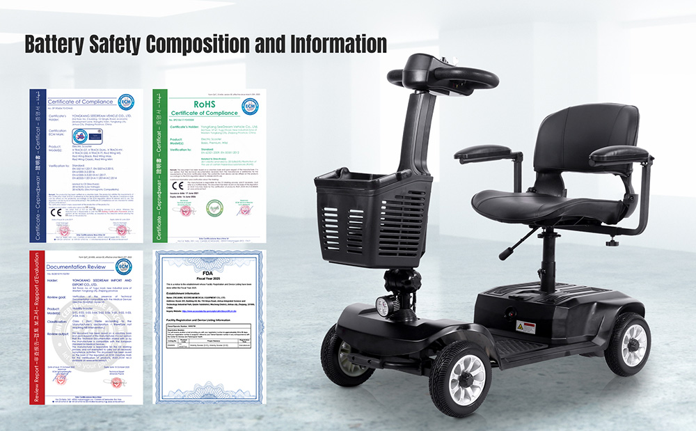 Unificare Lucas Pro Four-wheeled Scooter, 180W Motor, 24V 12Ah Battery, 8 inch Tires, 6km/h Max Speed, 20km Range, Magnetic Brake, 190kg Max Load - Black