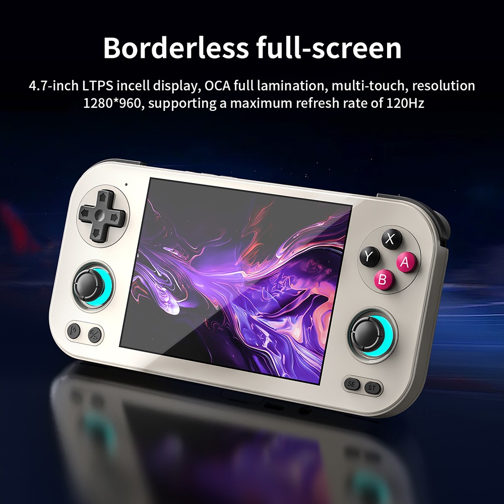 ANBERNIC RG476H AI Game Console, 4.7 inch 1280*960 120Hz Screen, Android 13, 8GB LPDDR4X RAM 128GB UFS2.2 Storage, 6 Hours of Playtime, Dual Stereo Speakers, 3D Hall Joystick - Retro Grey