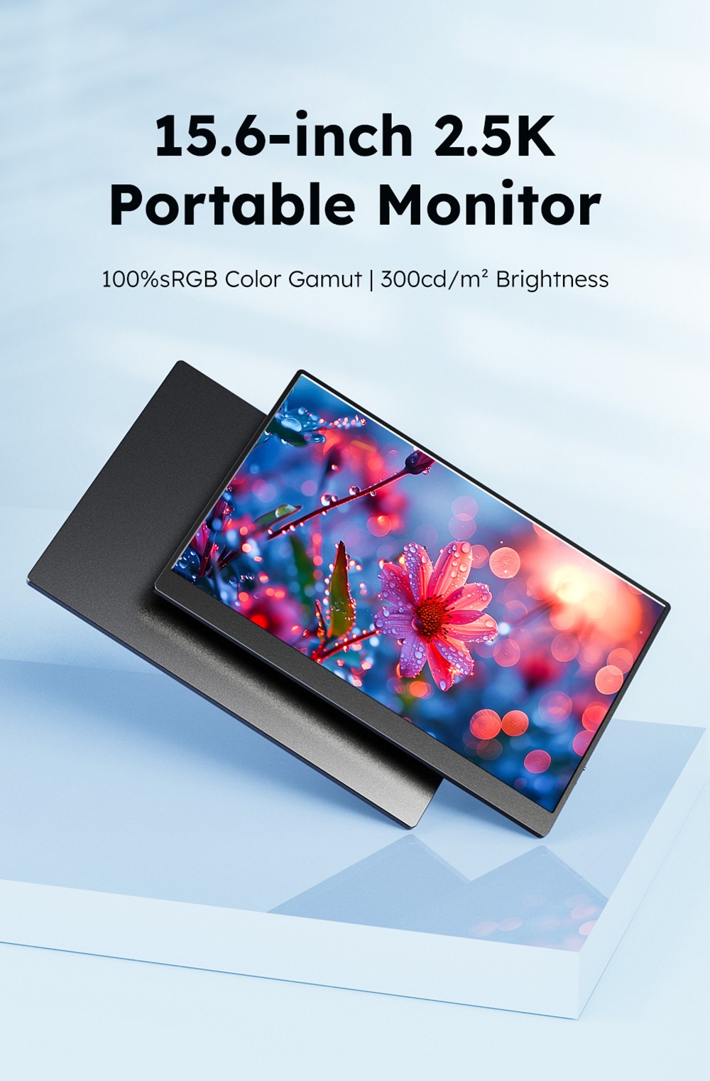 AOSIMAN P156QCC 15.6 inch Portable Monitor, 2560*1600, 100% sRGB, Dual Speakers, 1000:1 Contrast, 60Hz Refresh Rate, 2*Type-C, 1*Mini HDMI, 1*Headphone Jack