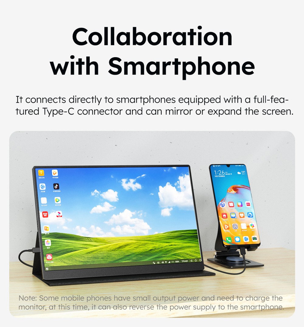 AOSIMAN P156QCC 15.6 inch Portable Monitor, 2560*1600, 100% sRGB, Dual Speakers, 1000:1 Contrast, 60Hz Refresh Rate, 2*Type-C, 1*Mini HDMI, 1*Headphone Jack