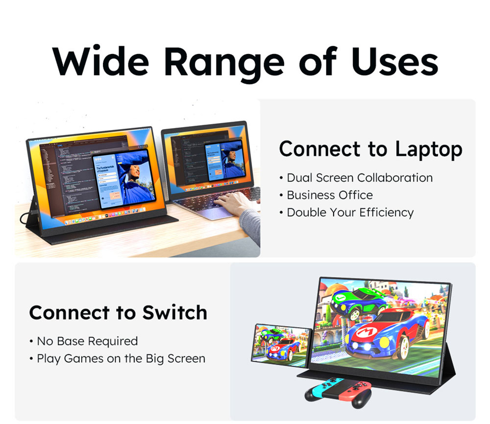 AOSIMAN P156QCC 15.6 inch Portable Monitor, 2560*1600, 100% sRGB, Dual Speakers, 1000:1 Contrast, 60Hz Refresh Rate, 2*Type-C, 1*Mini HDMI, 1*Headphone Jack