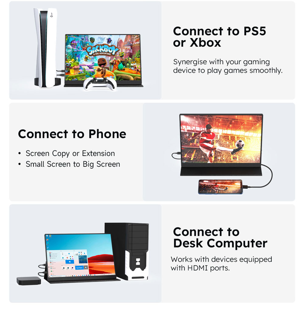 AOSIMAN P156QCC 15.6 inch Portable Monitor, 2560*1600, 100% sRGB, Dual Speakers, 1000:1 Contrast, 60Hz Refresh Rate, 2*Type-C, 1*Mini HDMI, 1*Headphone Jack